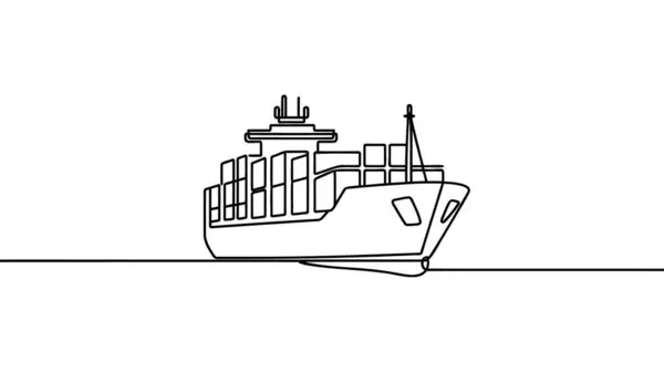 Безперервна Одна Лінія Малює Вантажний Корабель Контейнерами Порту Концепція Вантажу Стокова Ілюстрація