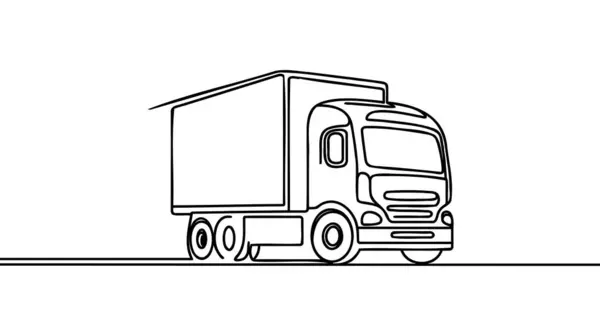 Один Безперервний Малюнок Єдиної Художньої Лінії Каракулі Ескіз Вантажівка Водінням Ліцензійні Стокові Ілюстрації