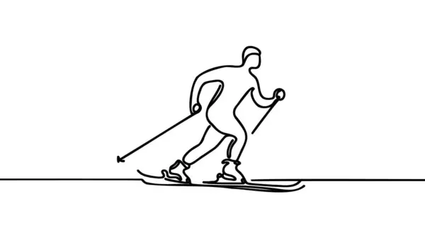 Dünne Durchgehende Linie Illustriert Skiläufer Skifahren Abfahrt Vom Berg Wintersport Stockvektor