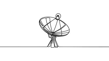 Uydu anteninin aralıksız çizimi, bir satır nesne tek satır sanat, vektör illüstrasyonu.