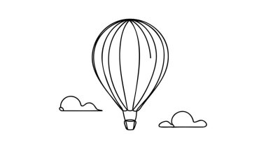 Hava balonu sürekli çizgi çiziyor. Hava balonu minimalist moda çizgi sanatı. Contour vektör illüstrasyonu.