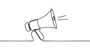Haber ve tanıtım vektörü illüstrasyonu için megafon hoparlörünün aralıksız tek satır çizimi.