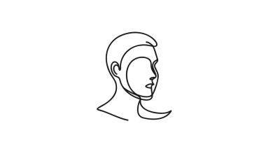İnsan profilinin kesintisiz çizimi. Soyut Adam Yüzü Minimalist Güzellik Konsepti, Tişört Vektör İllüstrasyonu, Duvar Dekoru, Yazdırma, Poster, Grafikler. Erkek Başı Soyut Çizim Çizimi.