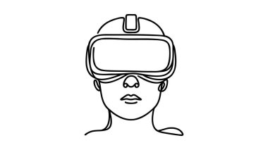Sanal gerçeklik kulaklığı - beyaz arkaplanda izole edilmiş sürekli bir çizgi tasarım biçimi illüstrasyonu.
