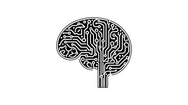 Profilde elektronik devre kartı beyninin soyut bir çizimi, ai yapay zeka kavramı..