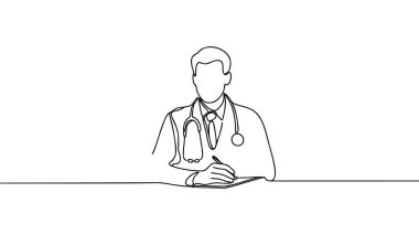 Devamlı doktor silueti çizimi. Hastane sahnesi. Tasarımının şablonu işe yarıyor. Vektör illüstrasyonu.