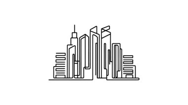 Sürekli bir çizgi çizme. Bina Cityscape hat sanat siluet. Vektör çizim.