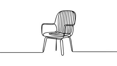 Devamlılıkta tek çizgi çizen sandalye. Mobilyaların içinde basit doğrusal bir şekilde. Düzenlenebilir felç. Doodle Vektör illüstrasyonu.