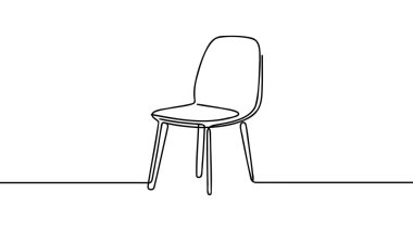 Devamlılıkta tek çizgi çizen sandalye. Mobilyaların içinde basit doğrusal bir şekilde. Düzenlenebilir felç. Doodle Vektör illüstrasyonu.