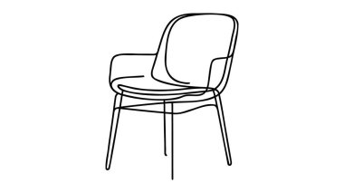 Devamlılıkta tek çizgi çizen sandalye. Mobilyaların içinde basit doğrusal bir şekilde. Düzenlenebilir felç. Doodle Vektör illüstrasyonu.