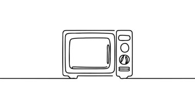 Bir adet fırın mikrodalga fırın elektrikli ev aletinin aralıksız çizimi. Elektrikli ev aletleri şablon konsepti. Moda tek çizgi çizimi tasarım vektörü grafik çizimi