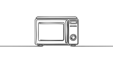 Bir adet fırın mikrodalga fırın elektrikli ev aletinin aralıksız çizimi. Elektrikli ev aletleri şablon konsepti. Moda tek çizgi çizimi tasarım vektörü grafik çizimi