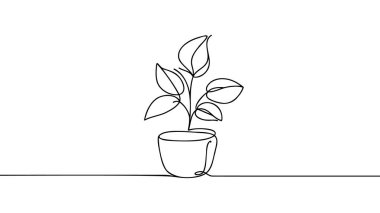 İnsanların elindeki saksıda ağaç dikmek. Sürekli bir çizgi çiziyor. Vektör illüstrasyonu.