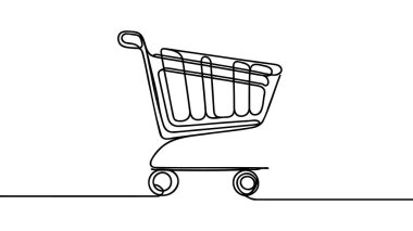 Tek sıra sanat alışveriş arabası. Test sistemi stratejisi konsepti. Çevrimiçi ticaret pazarı. Şimdi pankart şablonu al. Bir çizgi çizimi çizim vektörü çizimi tasarla