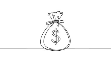 Para çantası. Beyaz arkaplanda sürekli bir çizgi çizimi..