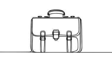 Tek sıra halinde evrak çantası simgesi çizimi. Çanta, portföy sembolü. Düz bavul işareti beyaz arka planda izole edilmiş. Grafik ve web tasarımı için basit. Dinamik bir çizgi vektör çizimi çizimi