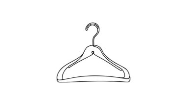 Askı. Elbise askısı. Beyaz arka planda izole edilmiş tek bir askı çizgisi var. Güzel el yapımı tasarım vektör simgesi. Katılım çizimi. Siluet. Logo