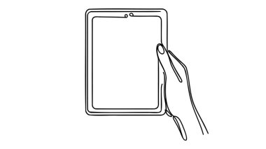 Tabletin sürekli bir çizgi çizimi, siyah ve beyaz vektör minimalist doğrusal illüstrasyon izole.