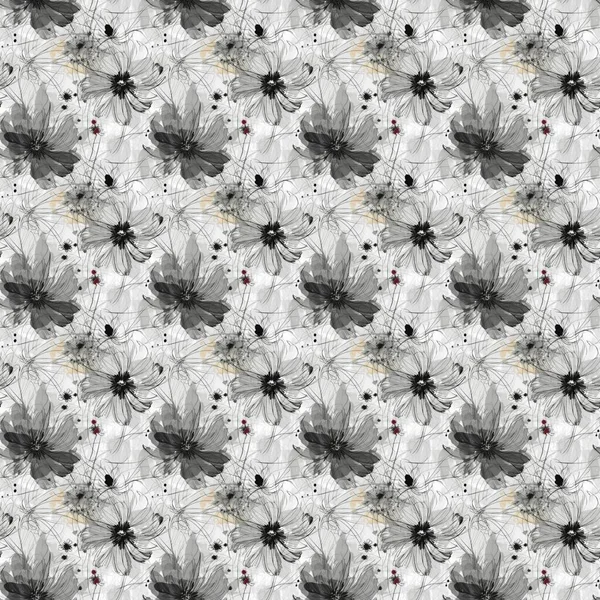 Безшовний Візерунок Концепція Абстракції Квітів Візерунків Чорно Білому Кольорі Навіть — стокове фото