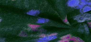 Kelebek desenli yeşil yün kumaş. Yeşil kırmızı mavi. Dekor modern, tekstil sanatı, doku, arkaplan, desen