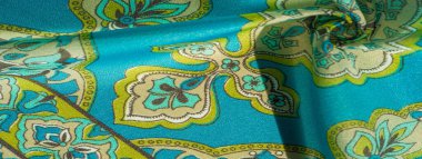desen, arkaplan, çok renkli ipek kumaş ve turkuaz arka planda desenler.,