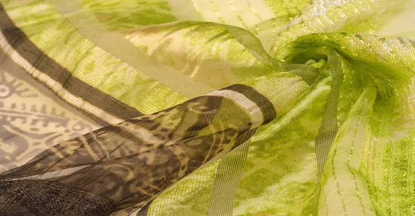 Jedwabny Materiał Zielono Brązowy Abstrakcyjne Tło Luksusowa Tkanina Lub Fala — Zdjęcie stockowe