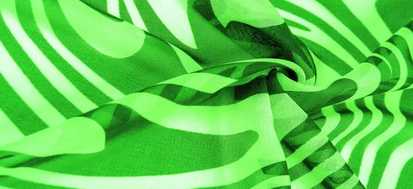 Tecido Seda Linhas Abstratas Verdes Brancas Forma Mágica Padrão Abstrato — Fotografia de Stock