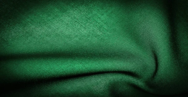 光沢のある濃い緑色のシフォンシルク エメラルド抽象的な背景 緑の布が閉じます ツイスト糸の使用により若干の粗さ マット クレープ を持つ柔らかい透明生地です — ストック写真
