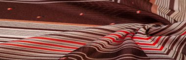 İpek kumaş, kahverengi arkaplan çizgili beyaz ve kırmızı çizgiler, İspanyol teması, doku, desen, koleksiyon