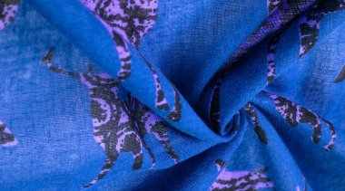 Geyik desenli mavi pamuk kumaş, modern dekor, tekstil sanatı, tasarım, modern fütüristik resim. Doku, arkaplan, desen,