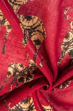 Modern dekor, Tekstil Sanatı, Tasarım, Geyik silueti desenli kırmızı pamuk kumaş, modern fütüristik resim. Doku, arkaplan, desen,