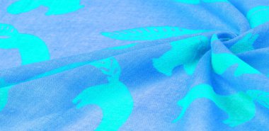 İnce mavi pamuklu kumaş, sincap, marten, samur desenli. dekor modern, tekstil sanatı, tasarım, doku, arkaplan, desen,