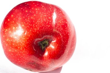 Beyaz arka planda elma. Elmalar çok çeşitli sağlık faydaları sağlayan besleyici bir güç kaynağıdır. Kalorileri düşük ve lifleri yüksek. Vitamin ve mineraller için mükemmel bir kaynak..