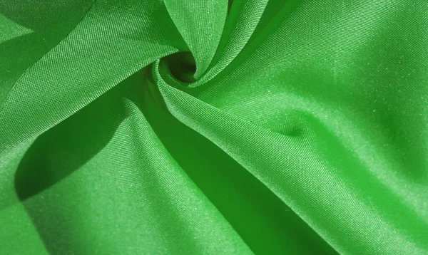 Silk Fabric Green Forest Pleats Silky Green Fabric Close Full — Stock Photo, Image