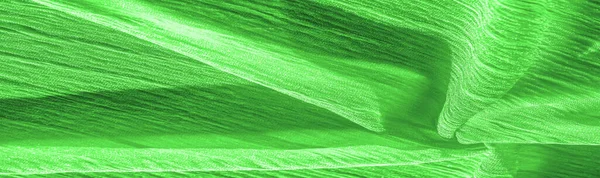 Hedvábná Látka Zelená Vrásčitá Textura Tkaniny Zelená Vrásčitá Zvlněná Struktura — Stock fotografie