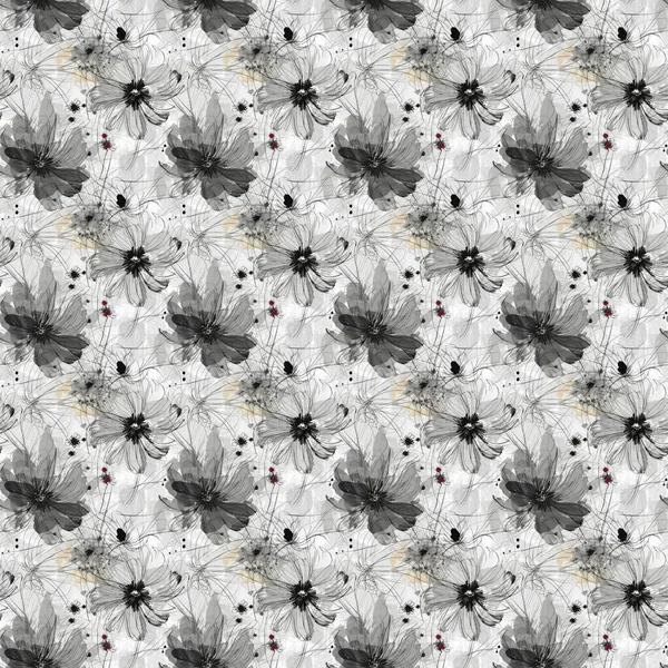 Безшовний Візерунок Концепція Абстракції Квітів Візерунків Чорно Білому Кольорі Навіть — стокове фото