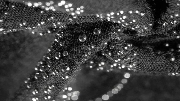 Seta Nera Con Pietre Vetro Incollate Sfondo Texture Cartolina Modello — Foto Stock