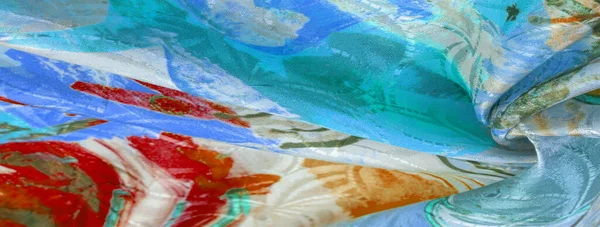 Ressam Tarafından Çizilmiş Ipek Kumaş Parlak Renkler Kahverengi Sarı Mavi — Stok fotoğraf