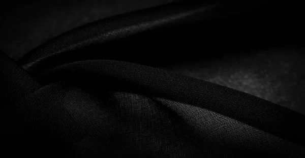 Koyu Siyah Şifon Ipeği Bükülmüş Iplik Kullanımı Nedeniyle Hafif Pürüzlü — Stok fotoğraf