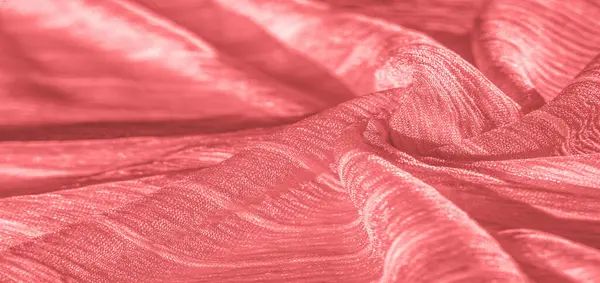 Tecido Seda Textura Tecido Enrugado Vermelho Vermelho Enrugado Fada Textura — Fotografia de Stock