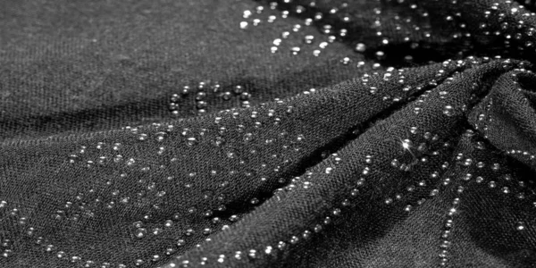 Textura Seda Preta Com Pedras Vidro Coladas — Fotografia de Stock