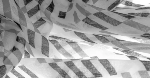 Tissu Soie Blanche Aux Formes Losanges Géométriques Noires Sombre Contexte — Photo