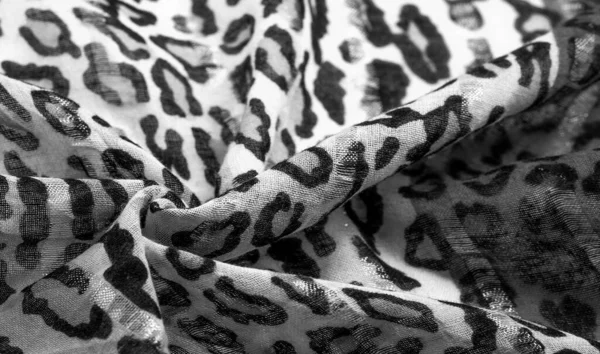 Шелковая Ткань Черно Белая Леопардовым Шрифтом Легкий Шелк Леопардовой Печатью — стоковое фото