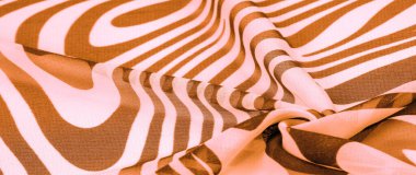 İpek kumaş, kahverengi ve beyaz soyut çizgiler. Soyut kahverengi ve beyaz desenlerin sihirli şekli. Retro modern dekor, tekstil sanatı, tasarım, doku, 