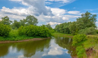 Yaz, gök gürültülü bulutlar, mavi gökyüzü, sel basmış çayır tarlaları, yaz renklerinin kokusu ve çeşitli kır çiçekleri.