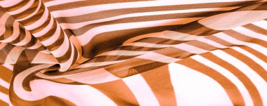 İpek kumaş, kahverengi ve beyaz soyut çizgiler. Soyut kahverengi ve beyaz desenlerin sihirli şekli. Retro modern dekor, tekstil sanatı, tasarım, doku, arkaplan, kalıp