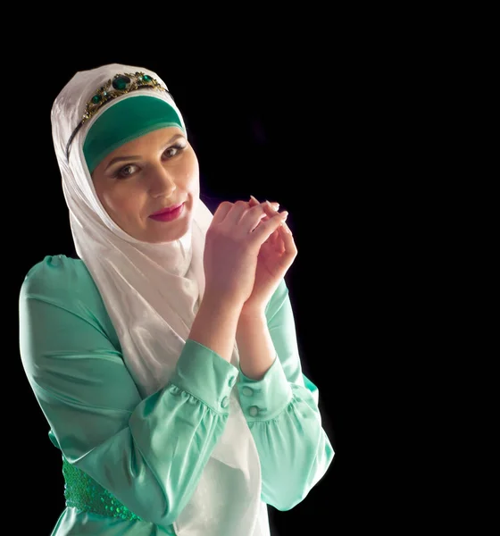 Модельное Фото Студии Мусульманская Одежда Арабское Слово Хиджаб Буквально Переведенное — стоковое фото