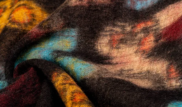 Черная Шерстяная Ткань Красивым Отпечатком Бабочки Декор Современный Текстильное Искусство — стоковое фото