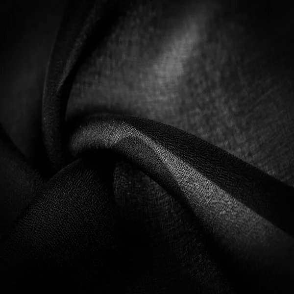 Seda Gasa Negra Oscura Tejido Suave Transparente Con Una Ligera —  Fotos de Stock