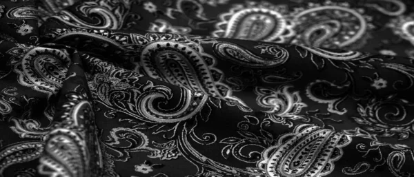 Paisley Zwart Wit Patroon Een Zwarte Achtergrond Versierde Bandana Van — Stockfoto